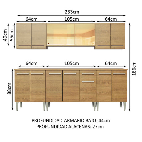 Cocina Integral 233cm Marrón Emilly Fire Madesa 03