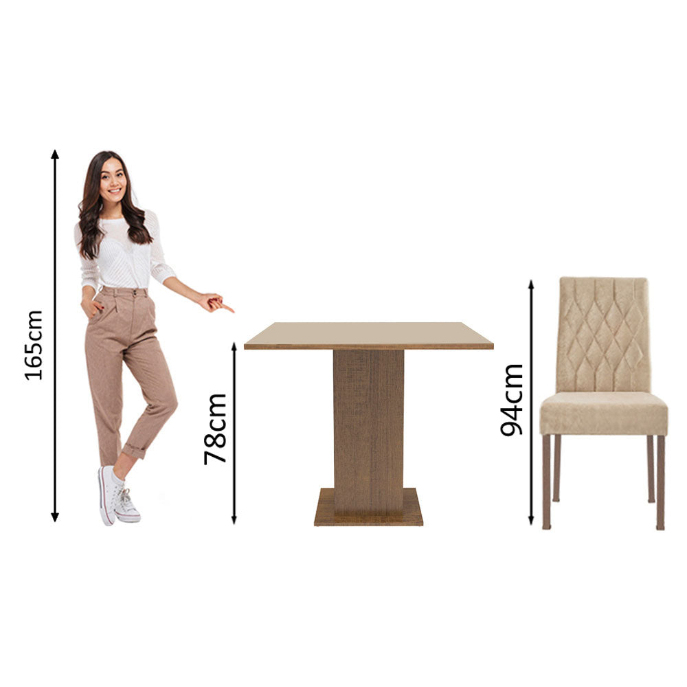 Juego de Comedor Mesa con Tablero de Madera 4 Sillas Livia Madesa - Marrón/Crema/Imperial