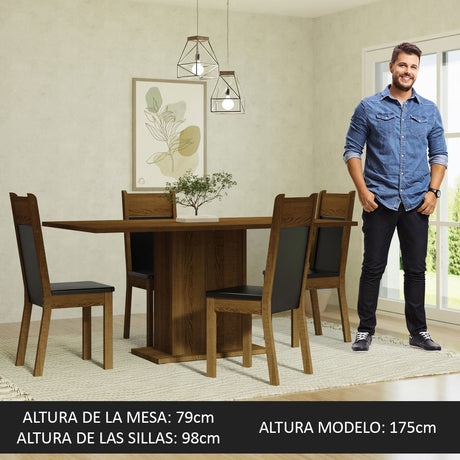 Juego de Comedor Mesa con Tablero de Madera 4 Sillas Marrón/Negro Elisa Madesa