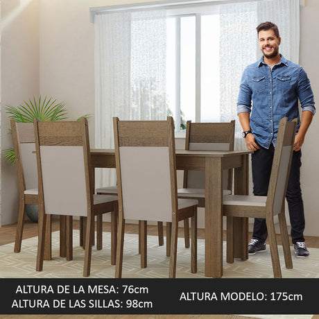 Juego de Comedor Mesa Tablero de Madera 6 Sillas Marrón/Crema/Beige Bahamas Madesa