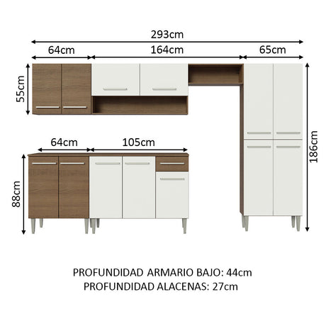 Cocina Integral 293cm Marrón/Blanco Emilly Madesa 01