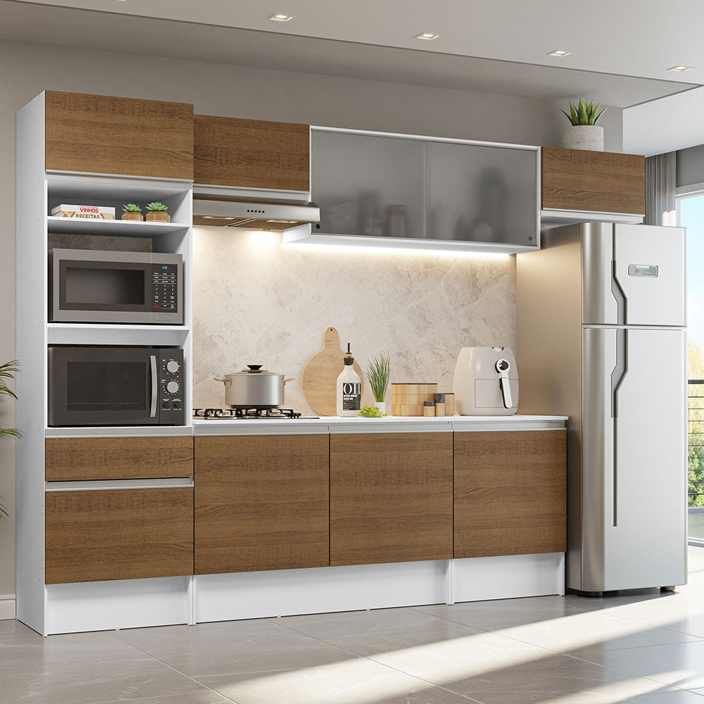 Cocina Integral 300cm Blanco/Marrón Topazio Madesa 01