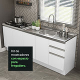 Kit con 2 Muebles de Cocina 4 Puertas y 3 Cajones (Sin Tablero Ni Fregadero) Blanco Glamy Madesa 06