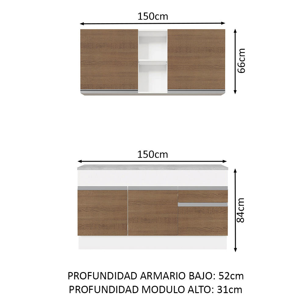 Cocina Compacta 150cm Blanco/Marrón Glamy Madesa 01