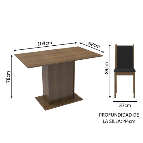 Juego de Comedor Madesa Talita Mesa Tablero Madera 4 Sillas Marrón/Negro