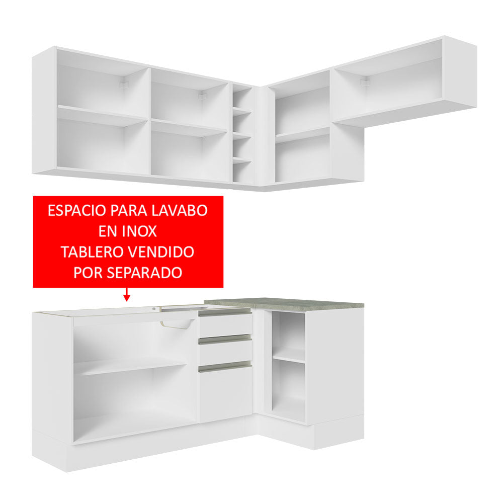 Cocina Integral Esquinera 349cm Blanco Glamy Madesa 07