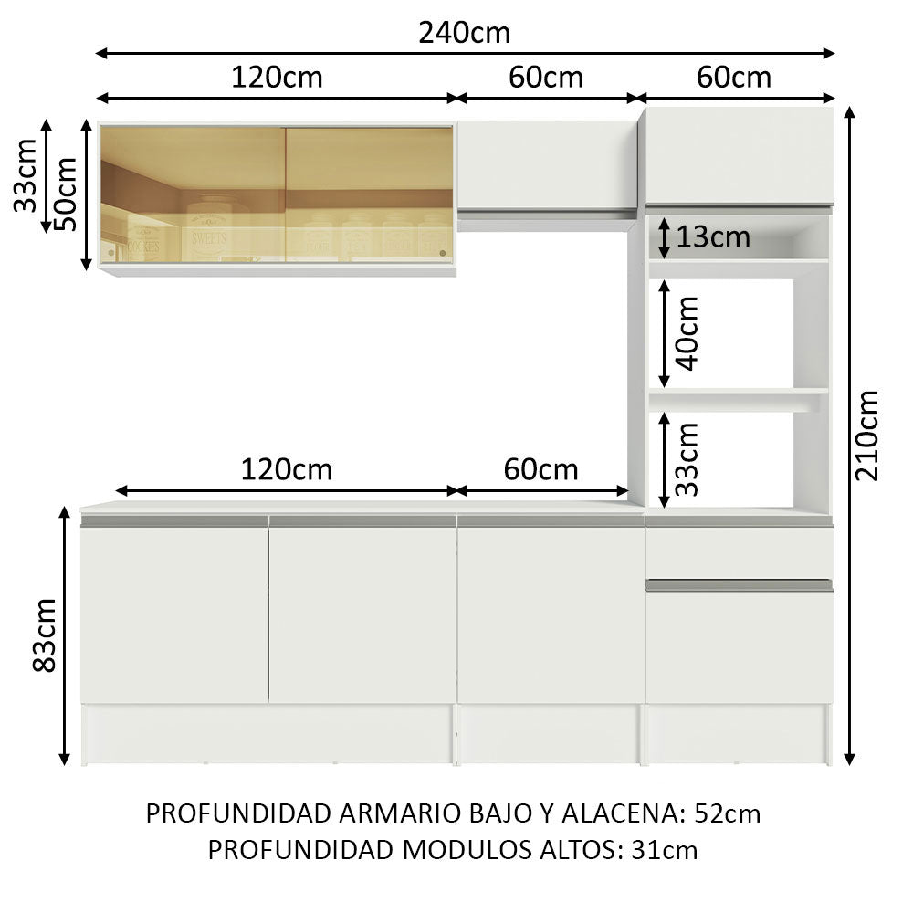 Cocina Integral 240cm Blanco Diamante Madesa 06