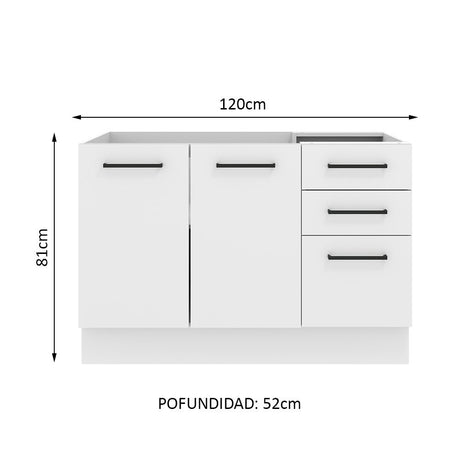 Mueble de Cocina Madesa Agata 2 Puertas y 3 Cajones Blanco