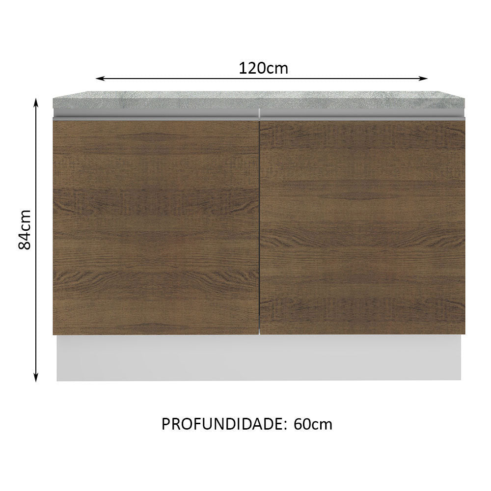 Gabinete Bajo para Fregadero 120 x 60 cm 2 Puertas (Con Encimera) Blanco/Marrón Glamy