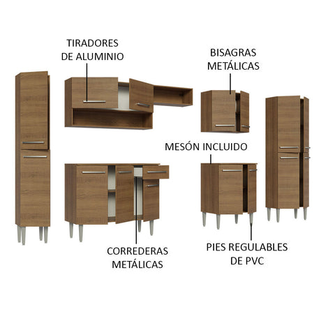 Cocina Integral 325cm Emilly Marrón Madesa 02