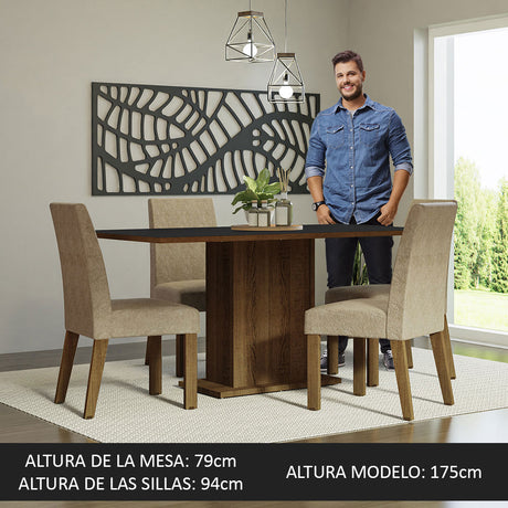 Juego de Comedor Mesa con Tablero de Madera 4 Sillas Marrón/Negro/Imperial Keila Madesa