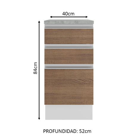 Mueble de Cocina Madesa Glamy 40 cm 3 Cajones Blanco/Marrón