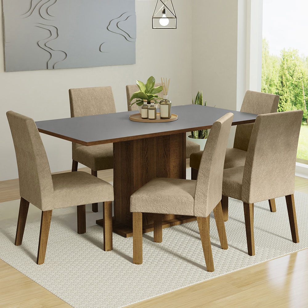 Juego de Comedor Mesa Tablero de Madera 6 Sillas Marrón/Gris/Imperial Renata Madesa