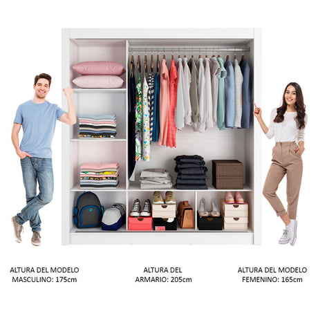 Ropero Doble Madesa Monaco 3 Puertas Correderas 1 con Espejo - Blanco/Marron