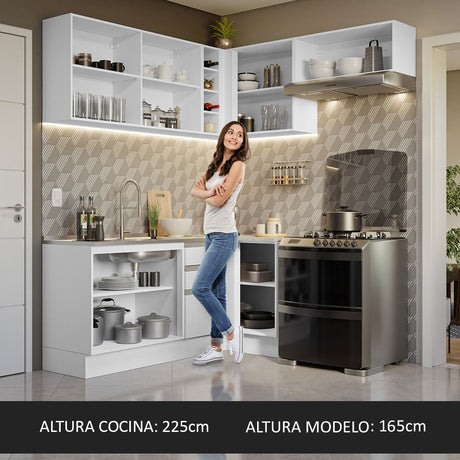 Cocina Integral Esquinera 349cm Blanco Glamy Madesa 07