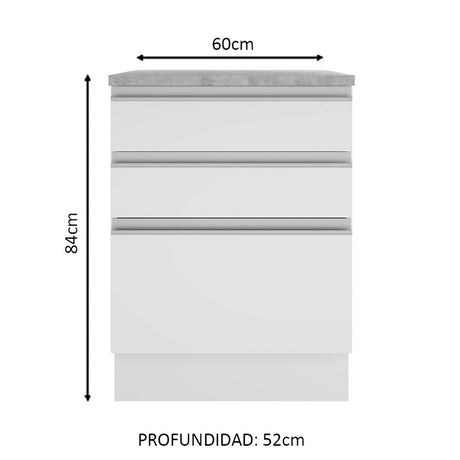 Mueble de Cocina Madesa Glamy 60 cm 3 Cajones Blanco