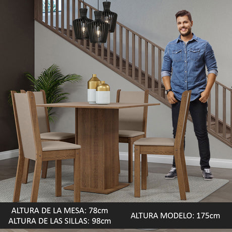 Juego de Comedor Mesa Tablero de Madera 4 Sillas Marrón/Crema/Sintético Beige Briana Madesa