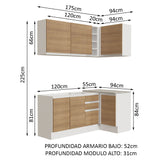 Cocina Integral Esquinera 269cm Blanco/Marrón Glamy Madesa 01