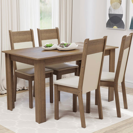 Juego de Comedor Madesa Cali Mesa Tapa Madera con 4 Sillas Marrón/Crema/Beige