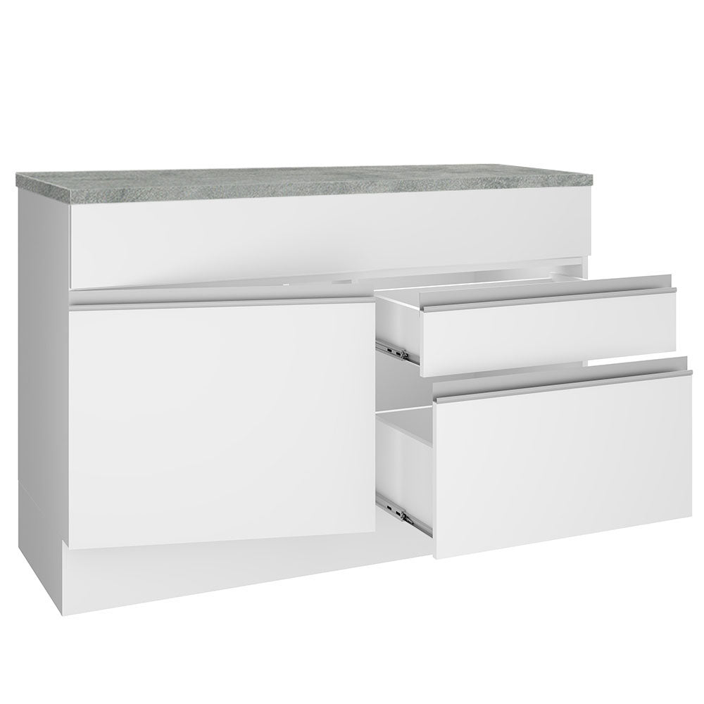 Gabinete Bajo para Fregadero 120 cm 1 Puerta y 2 Cajones (Con Encimera) Blanco Glamy