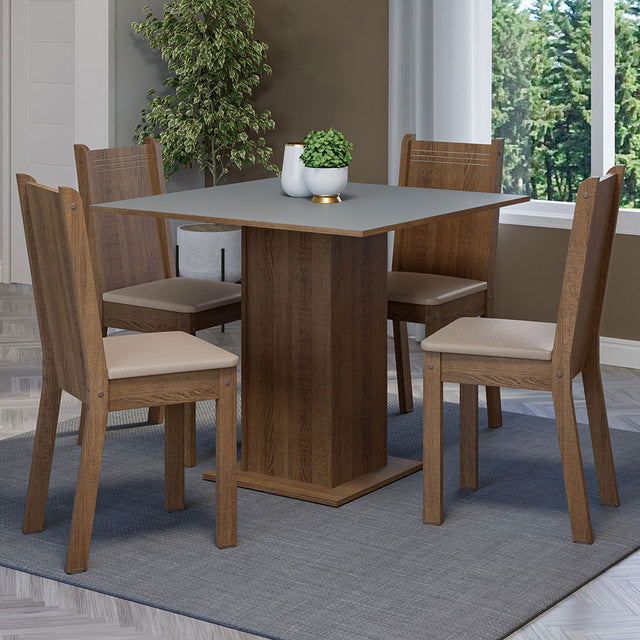 Juego de Comedor Mesa Tablero de Madera 4 Sillas Marrón/Gris/Sintético Beige Samara Madesa