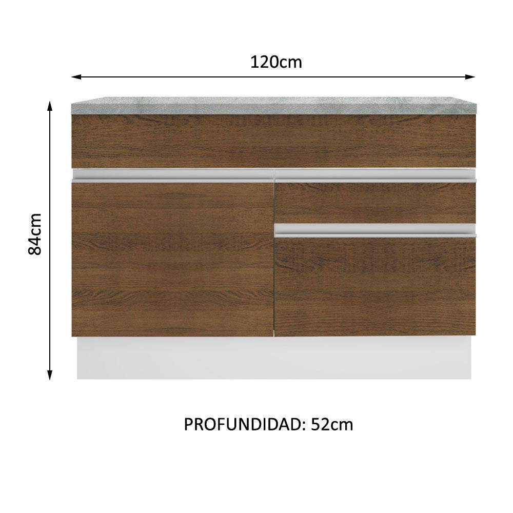 Mueble de Cocina para Fregadero Madesa Glamy 120 cm 1 Puerta y 2 Cajones (Con Tablero) Blanco/Marrón