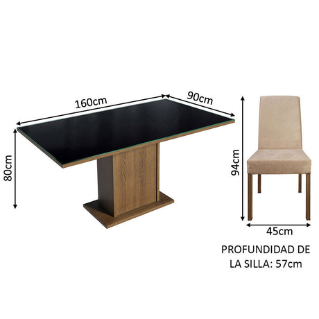 Juego de Comedor Mesa con Tablero de Vidrio 4 Sillas Marrón/Negro/Imperial Avril Madesa