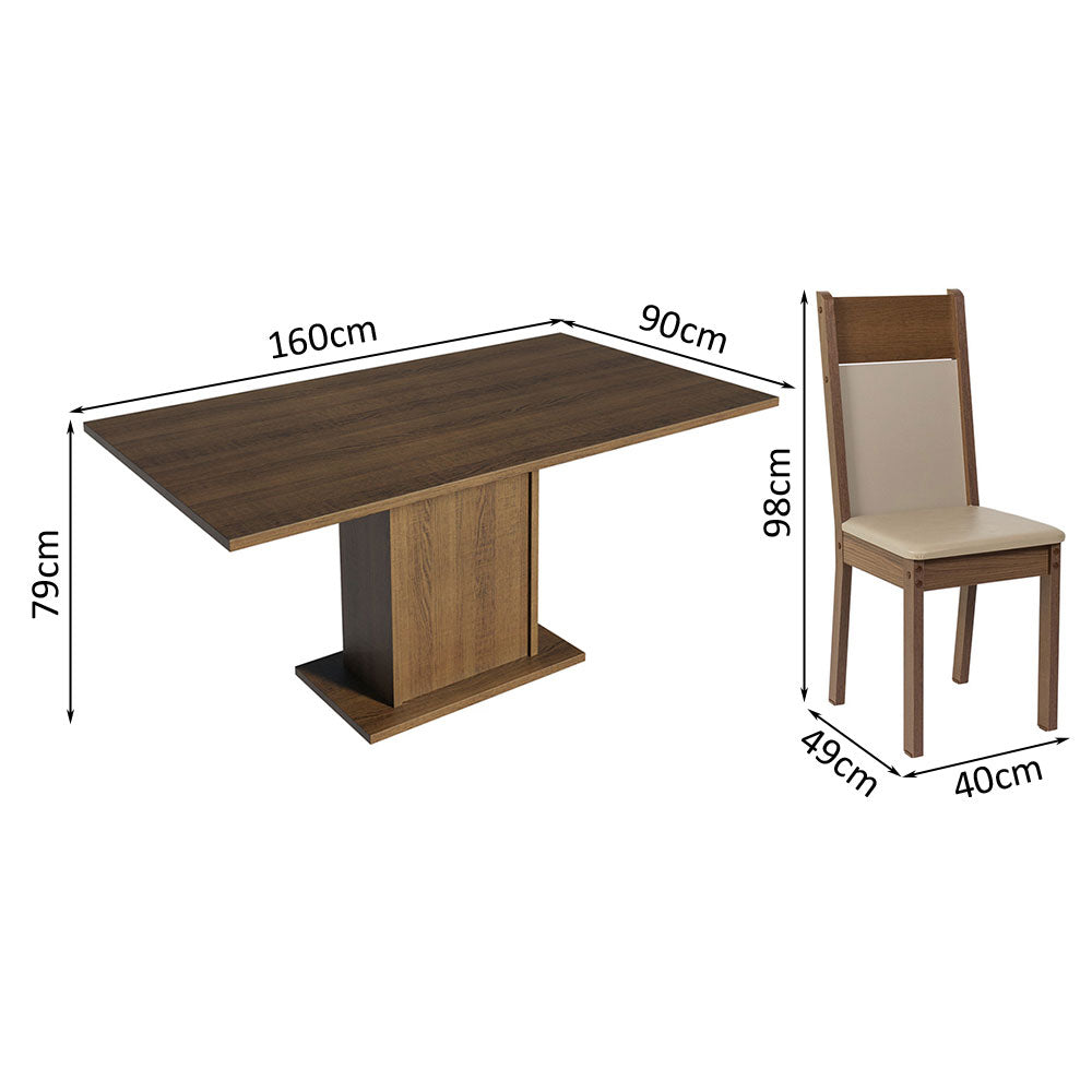 Juego de Comedor Mesa Tablero de Madera 6 Sillas Marrón/Crema/Beige Augusta Madesa