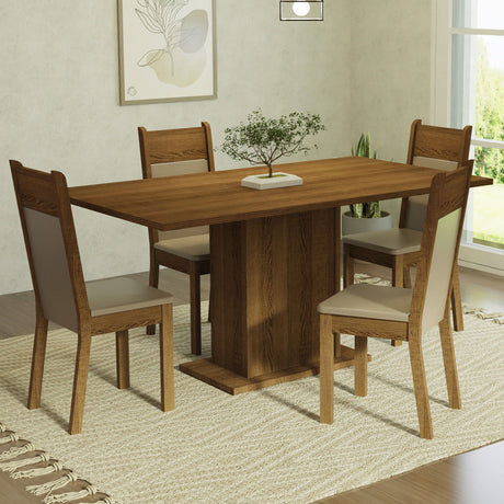 Juego de Comedor Mesa con Tablero de Madera 4 Sillas Marrón/Crema/Beige Elisa Madesa