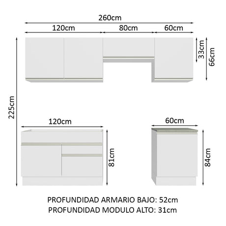 Cocina Integral 260cm Blanco Glamy Madesa 05