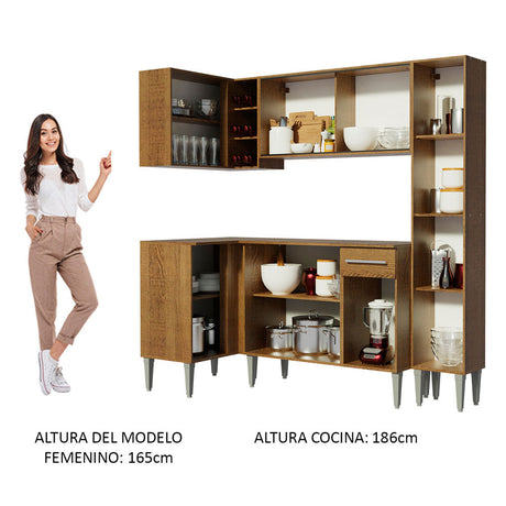 Cocina Integral Esquinera 261cm Marrón Emilly Face Madesa02