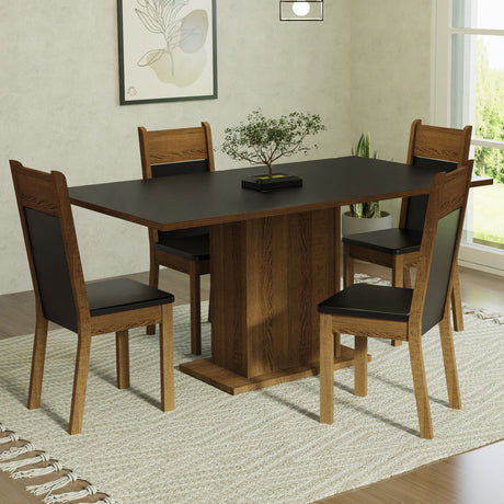 Juego de Comedor Mesa con Tablero de Madera 4 Sillas Negro/Marrón Elisa Madesa