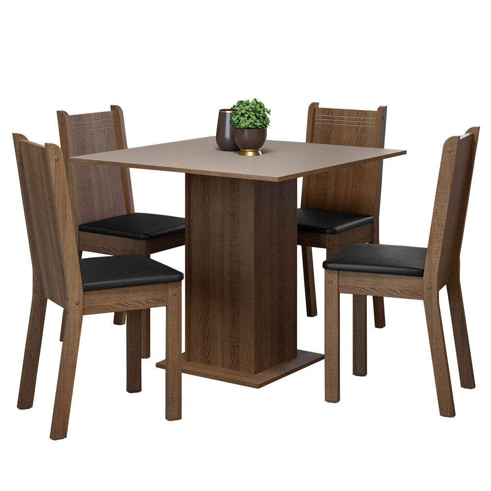 Juego de Comedor Mesa Tablero de Madera 4 Sillas Marrón/Crema/Negro Samara Madesa