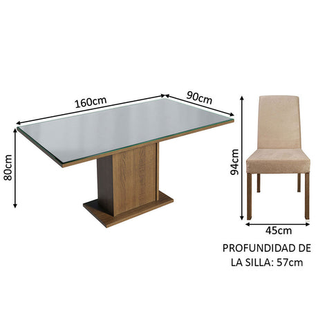 Juego de Comedor Mesa con Tablero de Vidrio 4 Sillas Marrón/Gris/Imperial Avril Madesa