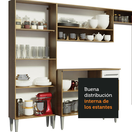 Cocina Integral 229cm Marrón/Blanco Emilly Fit Madesa 03