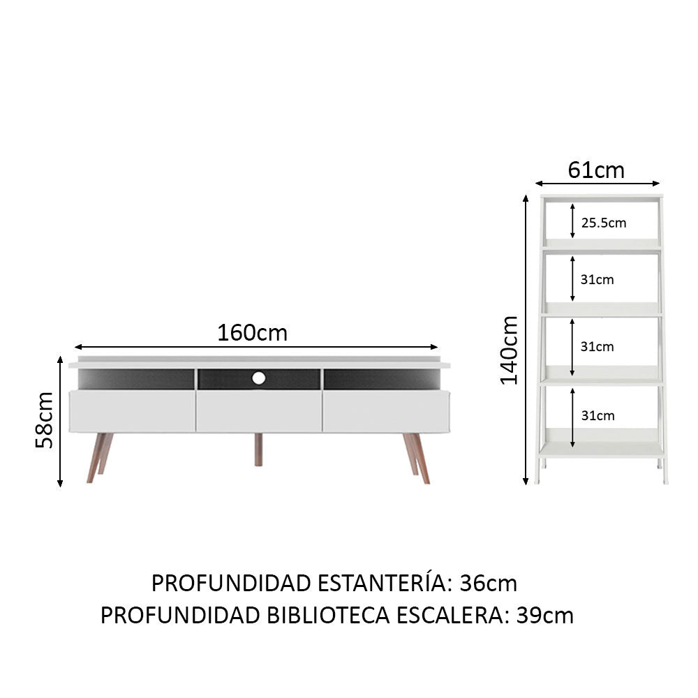 Centro de Entretenimiento Londres y Mueble Estante Librero Blanco Madesa