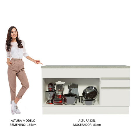 Mueble de Cocina 2 Puertas 3 Cajones 150cm Glamy Madesa - Blanco