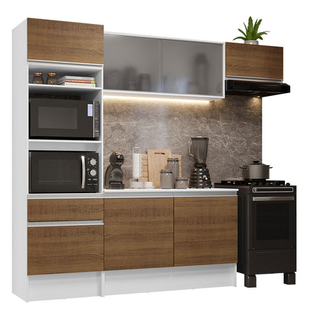 Cocina Integral 240cm Blanco/Marrón Topazio Madesa 01