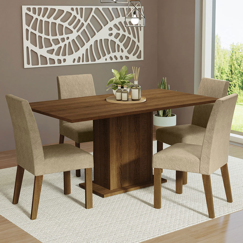 Juego de Comedor Mesa con Tablero de Madera 4 Sillas Marrón/Imperial Keila Madesa