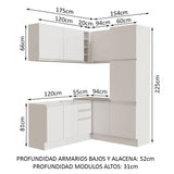 Cocina Integral Esquinera 329cm Blanco Glamy Madesa 01