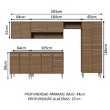 Cocina Integral 293cm Marrón Emilly Madesa 01