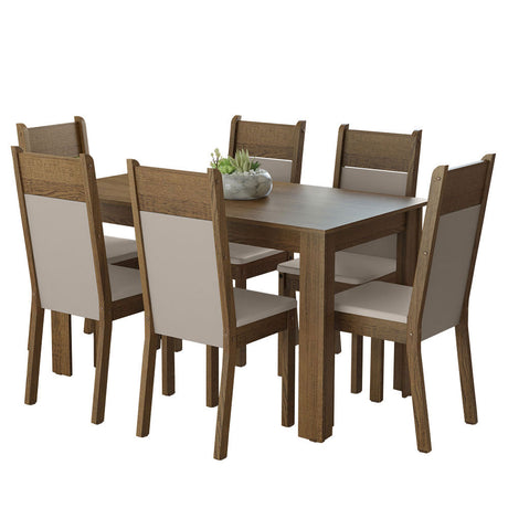 Juego de Comedor Mesa Tablero de Madera 6 Sillas Marrón/Crema/Beige Bahamas Madesa