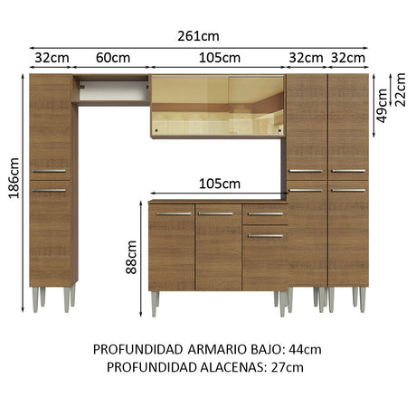 Cocina Integral 261cm Marrón Emilly Madesa 07