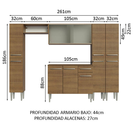 Cocina Integral 261cm Marrón Emilly Madesa 06