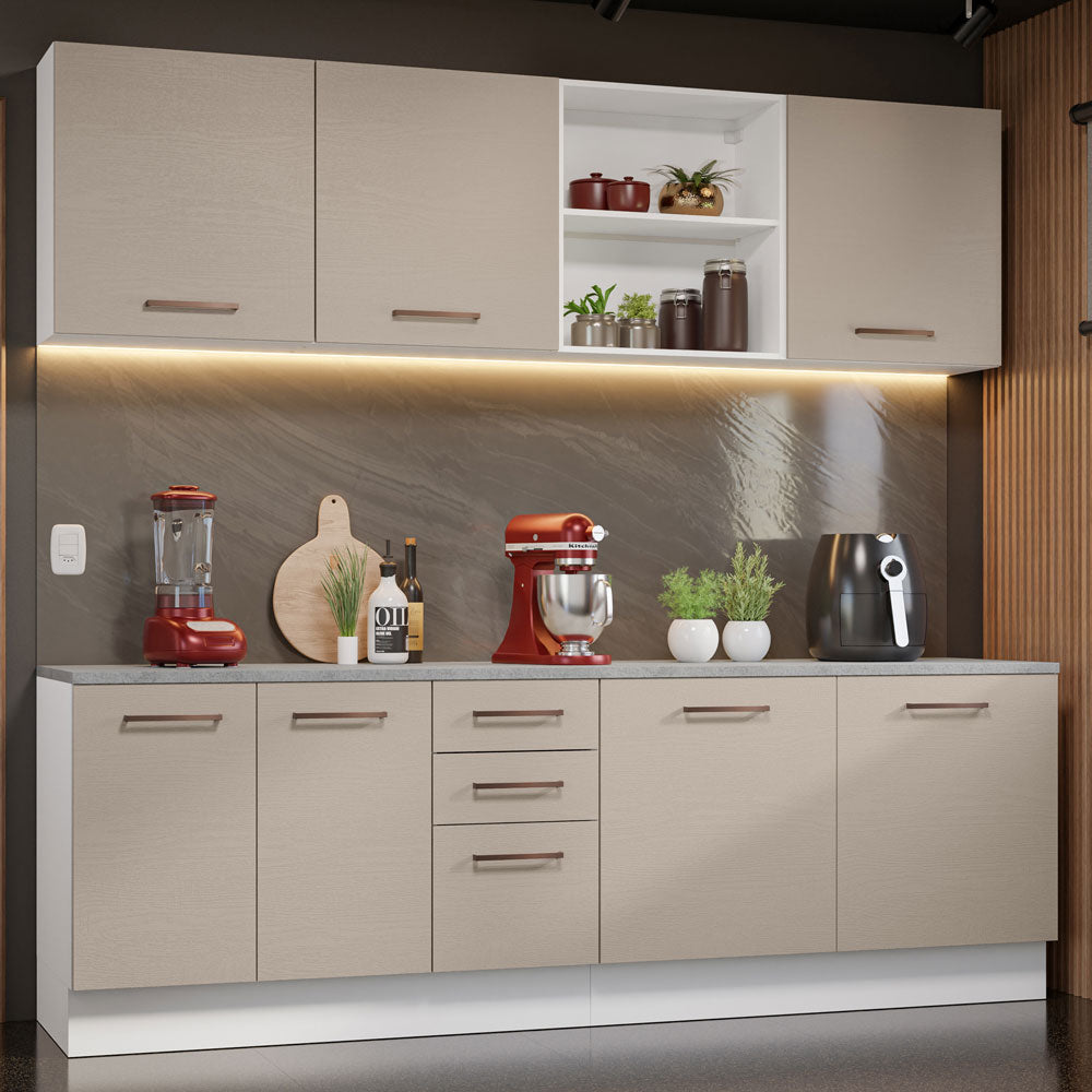 Cocina Integral 240 cm x 60 cm Blanco/Crema Agata 02