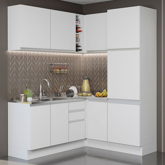 Cocina Integral Esquinera 329cm Blanco Glamy Madesa 01