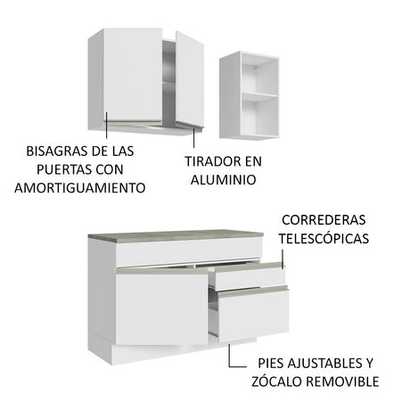 Cocina Compacta 120cm Blanco Glamy Madesa 08