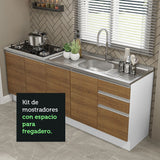 Kit con 2 Muebles de Cocina 4 Puertas y 3 Cajones (Sin Tablero Ni Fregadero) Blanco/Marrón Glamy Madesa 06