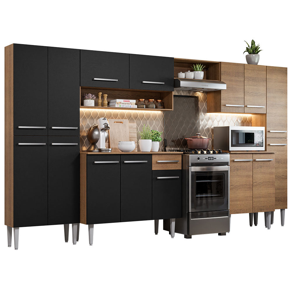 Cocina Integral 325cm Marrón/Negro Emilly Joy 01