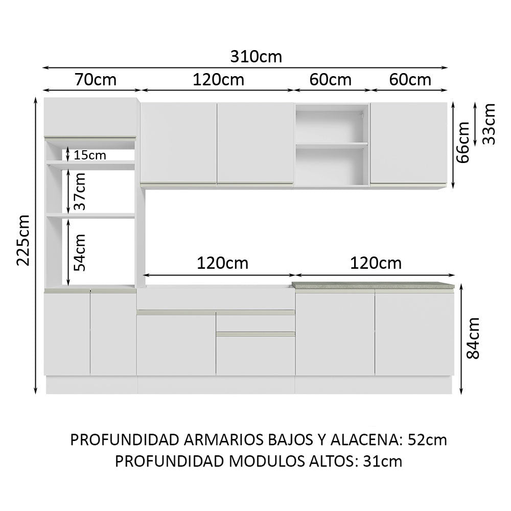 Cocina Integral 310cm Blanco Glamy Madesa 02